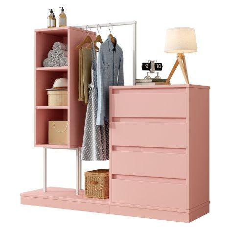 RosaSchrankMitKommodeUndKleiderstange140×40×135cmSchlafzimmer (1/5)