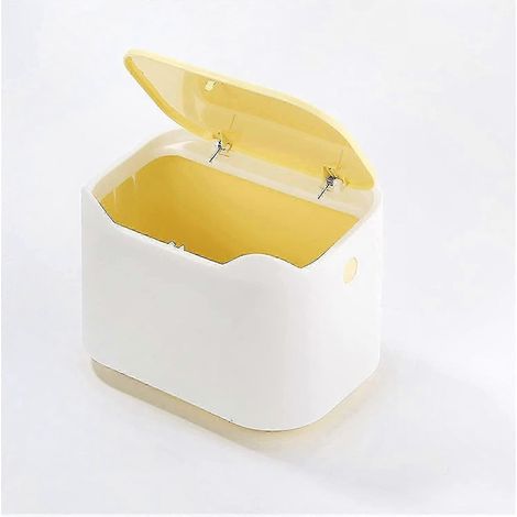 Corbeille de bureau miniature avec couvercle, petit panier à papier pour maison, seau de rangement jaune et blanc (1/5)