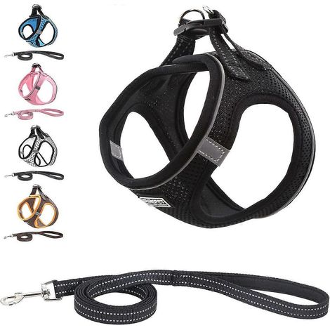Harnais et laisse réfléchissants en maille douce pour chien, harnais rembourré respirant anti-traction, idéal pour l'entraînement et les promenades des petits chiots. (1/4)