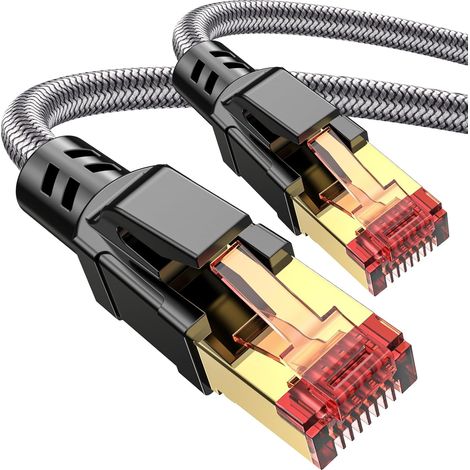 Cat 8 Ethernet Cable 3Meter, Cat8 Braided Round High Speed (40Gbps 2000Mhz/s) Gigabit Rj45 STP Shielded Internet Lan Cable for Modem Router Computer TV PC (1/5)
