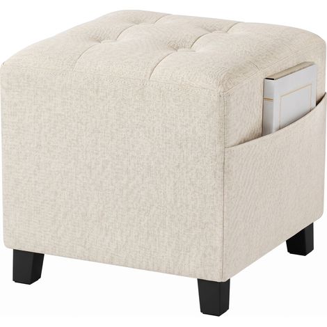 HOMCOM Small Ottoman with Side Pocket Living Room, Beige (1/5)