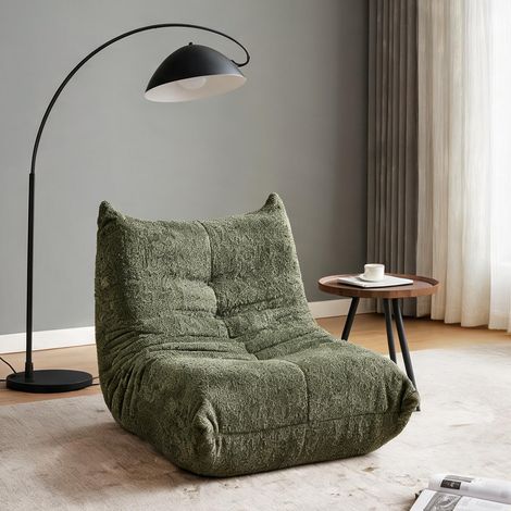 Pouf poire en chenille vert pour salon adulte 1 place (1/5)