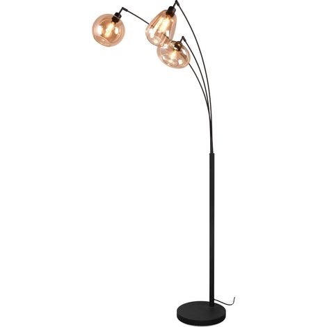 Lampada da terra 3 luci, metallo, nero e ambra, H 200 cm, Lumina (1/5)