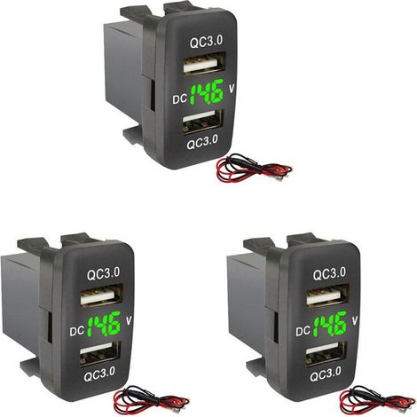 3 Dual-USB 3.0 Auto-Schnellladeanschlüsse mit Voltmeter-Anzeige Schwarz und Grün Spannung (1/5)