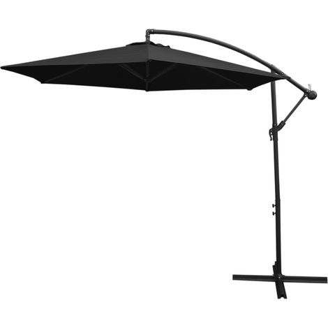 Ombrellone da Giardino a Sbalzo Ombrellone Decentrato Retrattile Ombrellone Richiudibile con Manovella 3x3 M e Copertura Antipioggia con Piedistallo - Nero