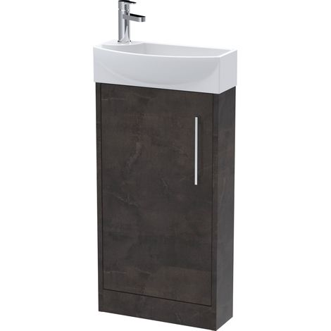 Hudson Reed Juno Compact RH Floor Standing Vanity Unit and Basin 440mm Wide - Metallic Slate (1/3)