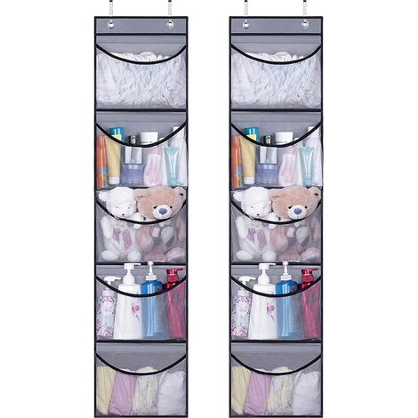 2 Tür-Organizer – 130 x 32,5 cm – Netztaschen + Haken – Badezimmer/Kleidung