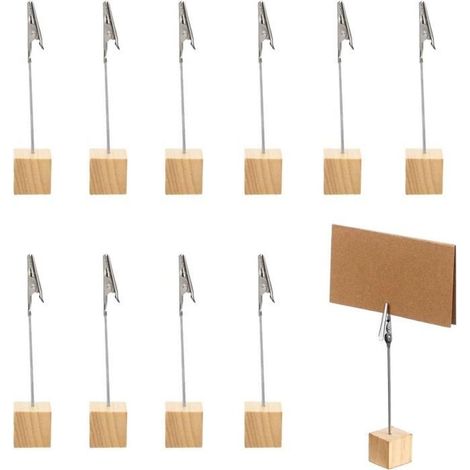10 pcs Porte-photo pince avec socle bois, fermoir alligator, support vertical pour bureau, mariage et décoration intérieure (1/4)