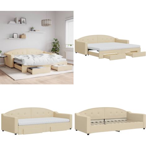 Tagesbett Ausziehbar mit Schubladen Creme 90x200 cm Stoff - Sofa - Schlafcouch - Gästebett - Tagesbett - Möbel - Home & Living