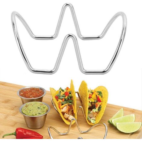 Support à tacos en forme de U, support à coquilles à tacos en acier inoxydable, pour la cuisson et les réceptions, 2 grilles (1/5)