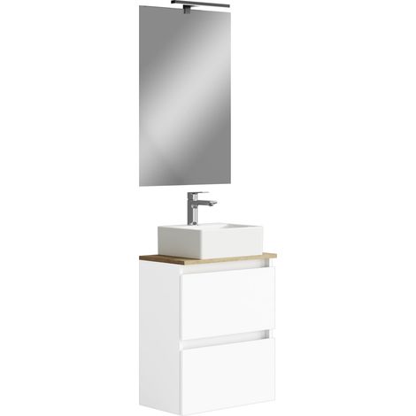 Ensemble de Meuble de Salle de Bain. Suspendu au Mur avec lavabo et Miroir Melamine 16. Meuble monté. (1/5)