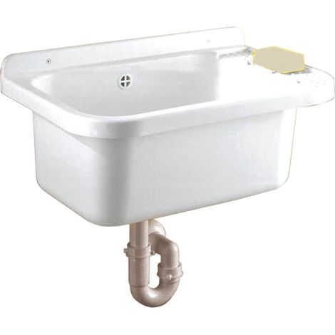 PILOZZO LAVABO LAVANDINO DA PARETE IN RESINA CM 50 CON PIANETTO PORTASAPONE