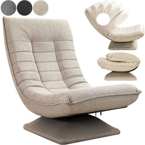 Le Poisson Qui Jardine – Fauteuil relax tissu lin crème – Rembourrage extra souple 13 cm – Dossier réglable 5 positions – Rotation 360° – Pied en acier (1/5)