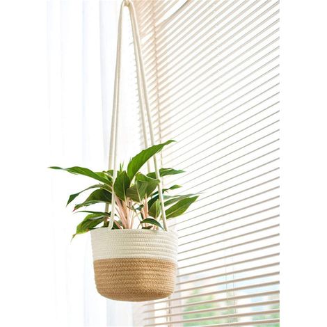 Macrame Plant Hanger - Cotton Rope Hanging Basket - Indoor Outdoor Use - For Potted Plants - 14 x 73 cm - Natural Fiber - 1 Piece (1/5)