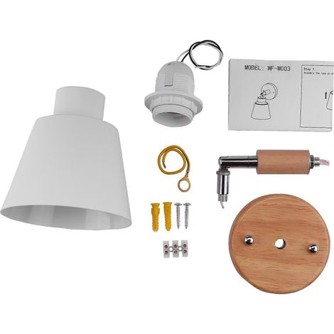 Applique murale en bois, lampe de chevet, applique murale pour chambre ou cuisine, applique murale moderne de style nordique (blanche) (1/5)