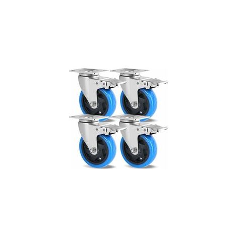 Lot de 4 Roulettes Pivotantes  100mm pour Meubles  Jusqu'à 600KG  Charge Lourde avec Frein  Rotation à 360°  Caoutchouc  Sans Traces au Sol