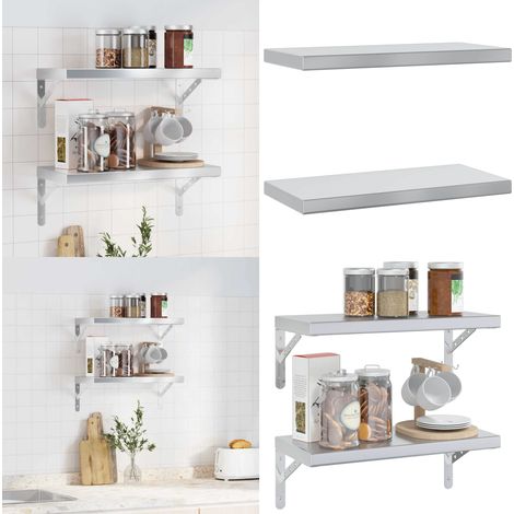 Wandregale 2 Stk. 50x23,5x3 cm Silbern Edelstahl - Wandregal - Edelstahlregal - Schweberegal - Deko Regal - Wohnraumorganisation - Home & Living (1/5)