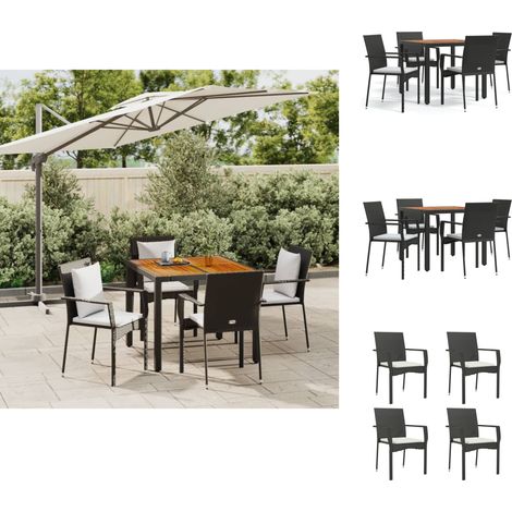 Gartenmöbel-Sets - Living 5-tlg. Garten-Essgruppe mit Kissen Schwarz Poly Rattan (1/5)
