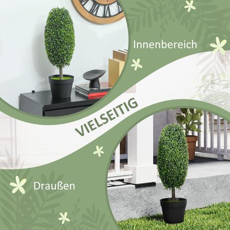 Lot de 2 plantes artificielles, arbres synthétiques UV-résistants en pot, plastique, ciment, vert (1/5)