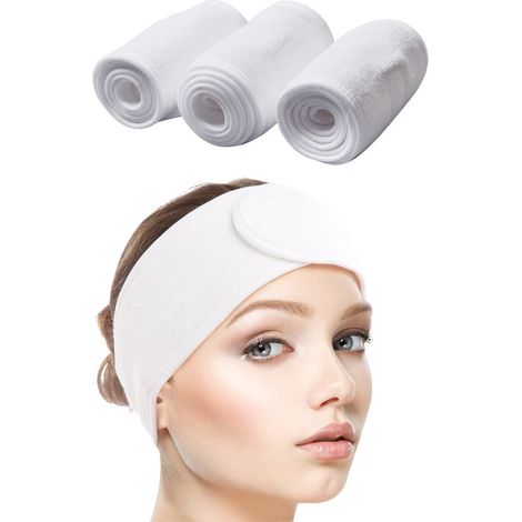 4 Stück Haarband, Kosmetik Stirnband, Haarband schminken Verstellbare Haarschutzband, Headband Skincare, für Make Up Sport Yoga Spa Gesicht Weiß (1/5)