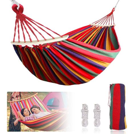 Hammock Outdoor Cotton Multi-Person 260×150cm Portable Garden Camping Hammock Load Capacity 200kg Suitable for Travel Beach Balcony XXL Hammock (1/5)