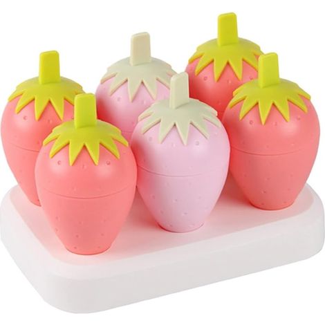 Ensemble de 6 moules à glace en silicone réutilisables en forme de fraise et de crème pour les friandises glacées maison des enfants