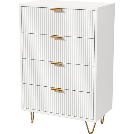 Commode, buffet, commode chambre, meuble de rangement, commode 4 tiroirs,pour salon/cuisine/salle à manger, 60x34x91cm, Blanc (1/5)