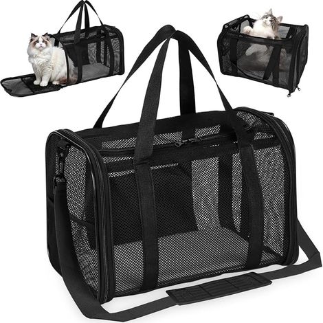Cat Carrier Bag Black Foldable breathable adjustable shoulder strap soft mattress cat transport bag cats dogs travel train car (1/5)