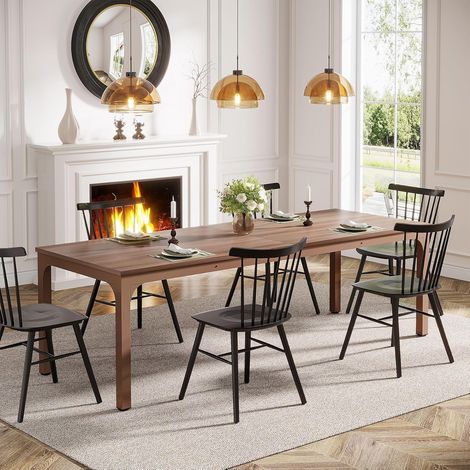Tribesigns 78.7 Inch Dining Table for 8, Industrial Rectangle Wood Dining Table, Long Rustic Dinner Table with Heavy Duty Metal Legs (Only Table) (Brown) (1/5)