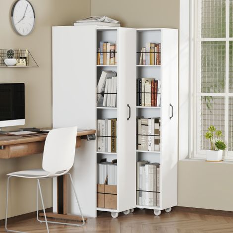 Bibliothèque sur roulettes – Meuble d'appoint mobile avec tiroir latéral coulissant, grandes roulettes, protection des bords et configuration réversible (gauche/droite) – Meuble de rangement pour bure