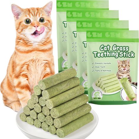 Bâtonnets à mâcher à l'herbe à chat pour hygiène dentaire et élimination des boules de poils