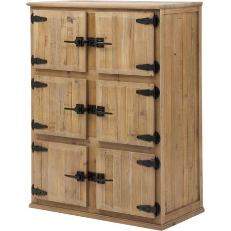 Made In Meubles – Buffet haut 6 portes en bois massif – Dimensions H124 x L94 x P51 cm – Style champêtre avec poignées originales (1/5)