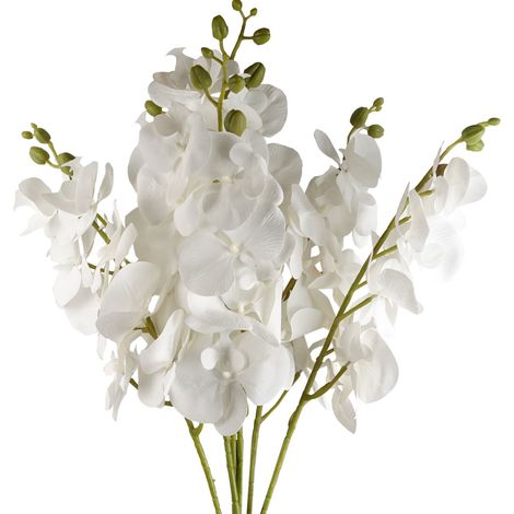 Pack of 6 x 100cm Artificial Phalaenopsis Orchid White Stem (1/5)