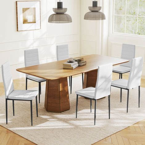 Pack de 6 Sillas de Comedor Modernas Tapizadas en Lino Sintético con Respaldo Alto y Patas de Metal 41x50x97 cm Blanco (1/5)