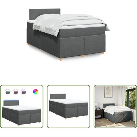 vidaXL Surmatelas - Sommier à lattes de lit avec matelas gris foncé 120x190cm tissu (1/5)