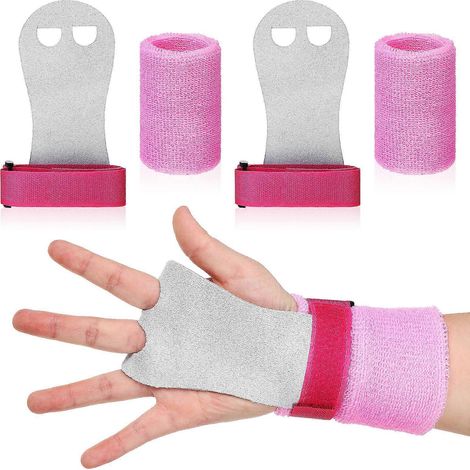Ensemble de 4 poignées et bandes de poignet pour la gymnastique, avec protection des paumes et soutien des poignets, idéal pour les exercices des enfants.