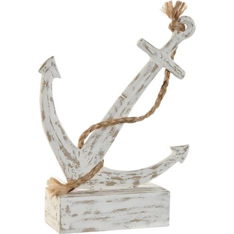 Ancre décorative blanche en résine esprit méditerranéen - blanc vieilli effet patiné (1/3)