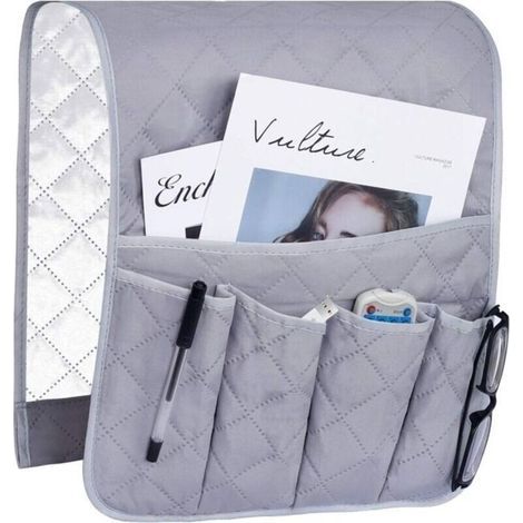 Organiseur accoudoir canapé/fauteuil, sac de rangement suspendu antidérapant, 5 poches, gris (1/4)