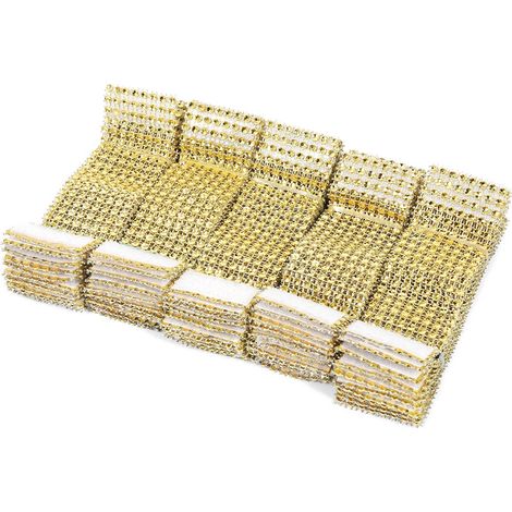 50pcs 8 Rows Chair Sash Napkin Rings Diamond Mesh Wrap Ribbon For Wedding Christmas Gold