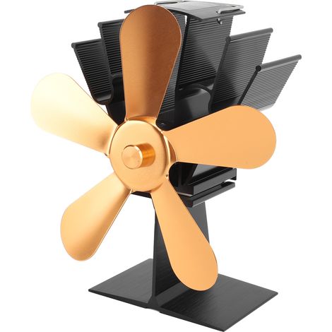 Ventilateur de poêle à bois à 5 pales, ventilateur de cheminée à énergie thermique pour poêle à bois, poêle à granulés, cheminée verticale rectangulaire dorée