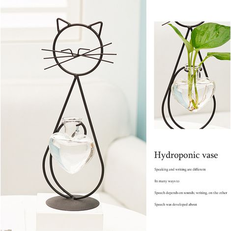 Vase Hydroponique pour Fleurs en Fer Forgé Chat Décoratif (1/5)