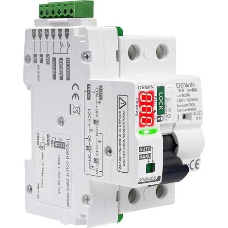 Disjoncteur différentiel 30ma Réactivation automatique RCCB Type AC Disjoncteur automatique avec affichage numérique 220V 2P Réactivation automatique disponible en mode automatique. (1/5)
