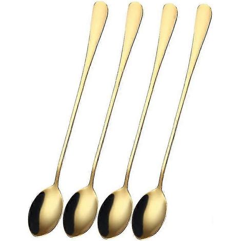 Cuillère à long manche en acier inoxydable pour cocktails et milkshakes. Lot de 4. (1/5)