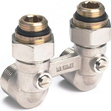 REHAU Kugelhahnblock mit Anschlussnippel G 1/2 x G 3/4, Eckform, 12407371001 (1/2)