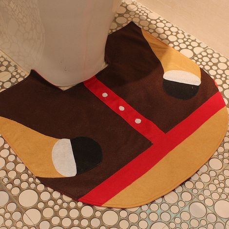 Housse de siège de toilette motif renne de Noël, housse de siège de toilette Père Noël + tapis de sol + couvercle de réservoir + étui à mouchoirs (1/5)