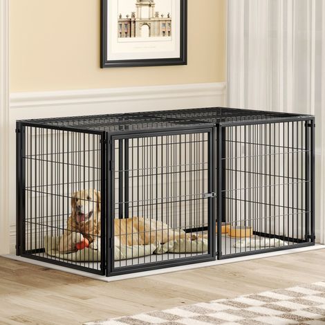 Cage Modulaire pour Chien - 160x80x80cm - Enclos Flexible avec Couvercle de Sécurité et Tapis PVC - Noir (1/5)