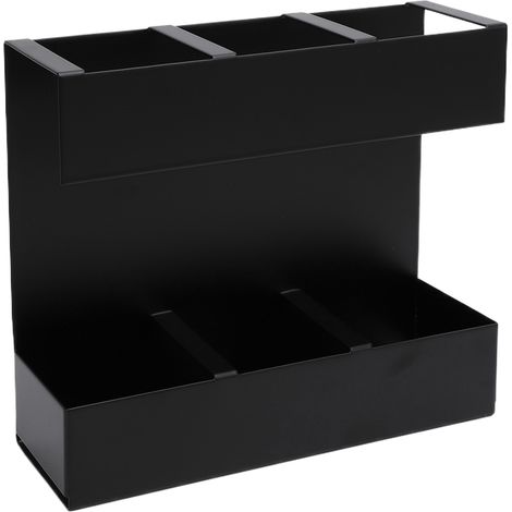 Organisateur de paille à 3 compartiments, rangement de baguettes en fer, support d'ustensiles de cuisine avec drain inférieur pour armoire de comptoir noir. (1/5)