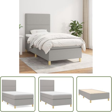 The Living Store Sommier à lattes de lit avec matelas Gris clair 100x200cm Tissu - Lit Plateforme - Lit Double - Matelas Ressorts Ensachés - Literie - Chambre À Coucher (1/5)