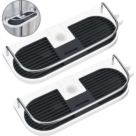 Lot de 2 étagères de douche sans perçage pour barre de douche - Organisateur de salle de bain pour shampoing, compatible avec les barres de 19 à 25 mm