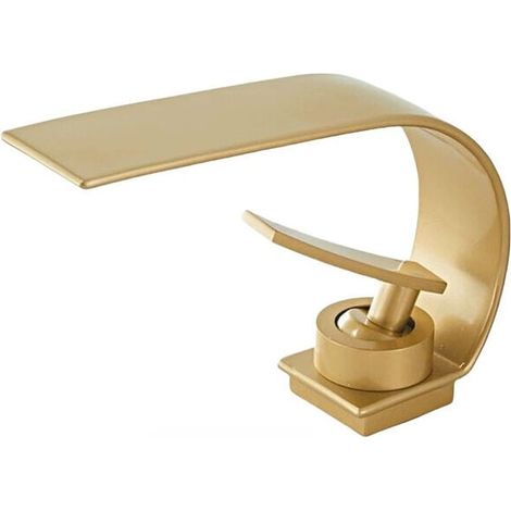 Waschtischarmatur mit Wasserfall-Effekt, Kupferkorpus, Warm- und Kaltwasseranschluss, erhältlich in Gold (1/2)
